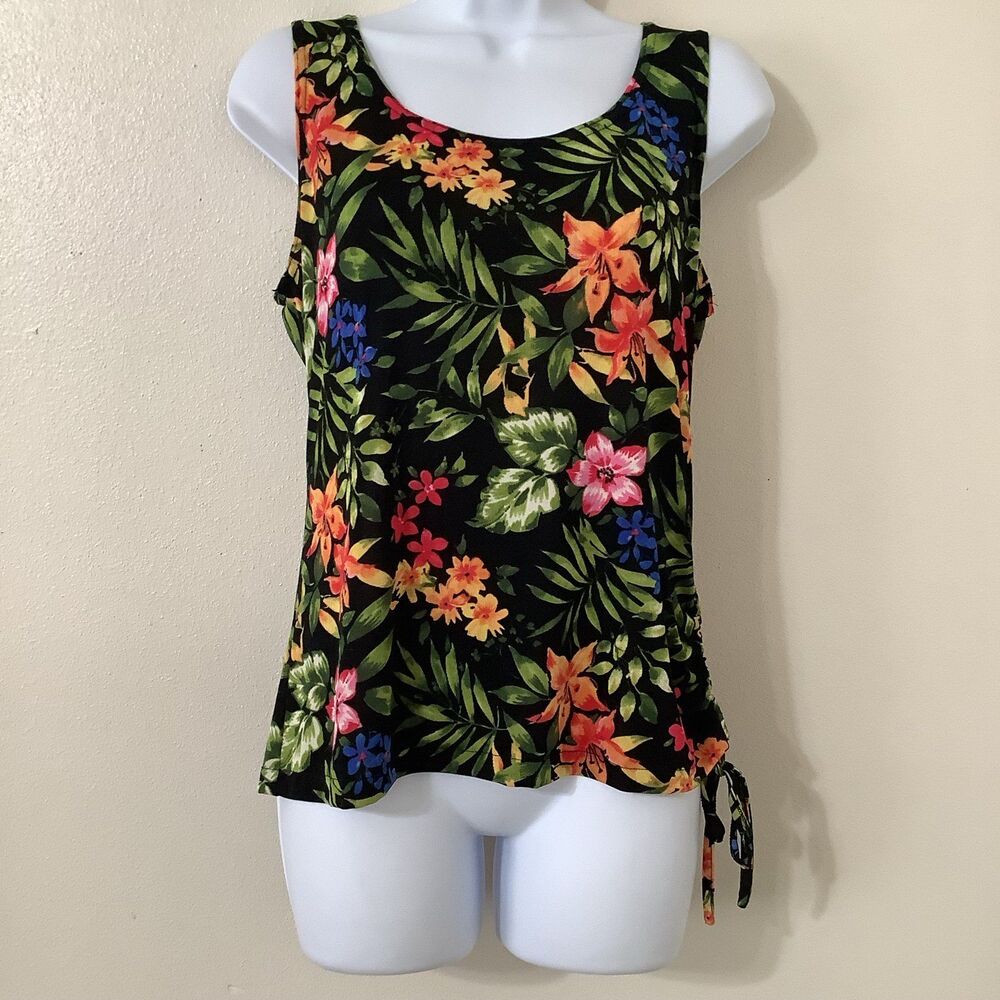 Vintage 90s Tropical Colorful Artsy Stretch Sleeveless Blouse S Summer Cruise